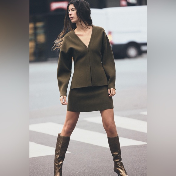 ZARA Khaite Vibes 2-Piece Balloon Sleeve Cardigan Sweater & Skirt Outfit Set - Picture 10 of 16